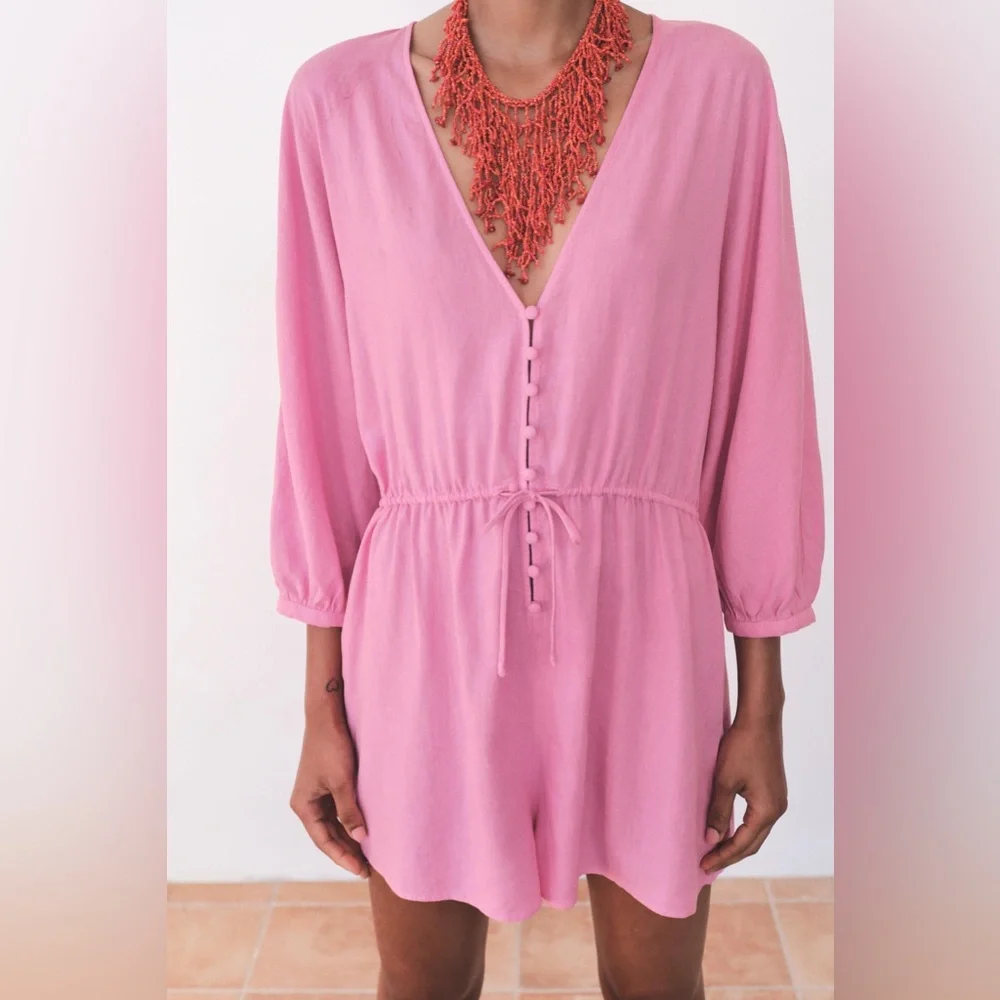 ZARA BLOGGER FAVORITE LINEN BLEND SHORT JUMPSUIT
